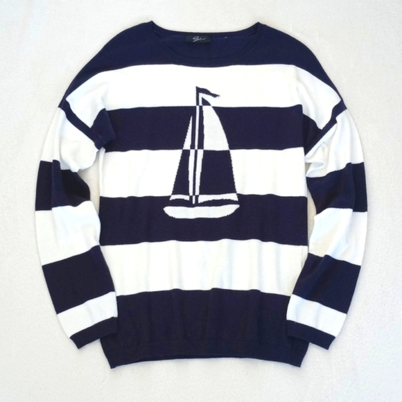 Cyrus Sweaters - Cyrus Navy & White Stripe Sailing Yacht/ Boat Long Sleeve Nylon Blend Sweater M
